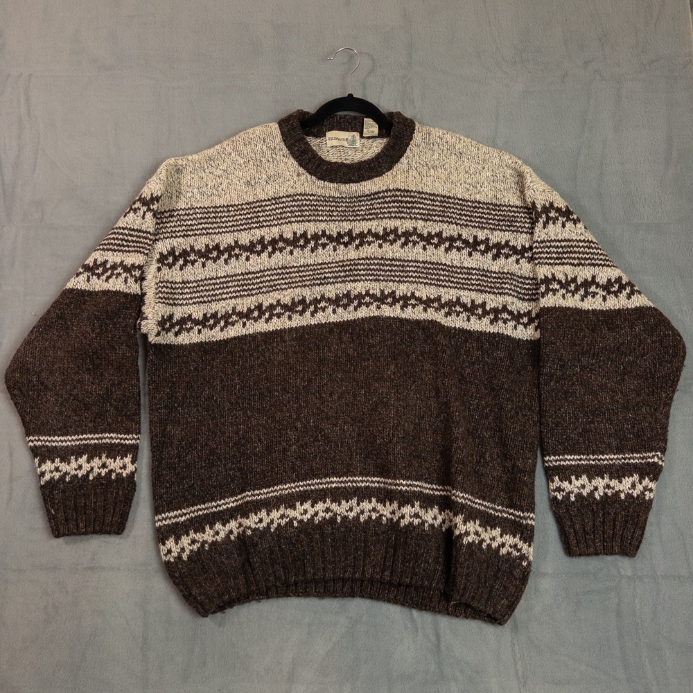 Fieldmaster Sweater Mens XLT Brown Excellent Fair Isle Ramie Wool Blend Knit
